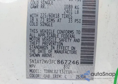 2015 Nissan Rogue Sl from USA, damaged, VIN 5N1AT2MV3FC867246